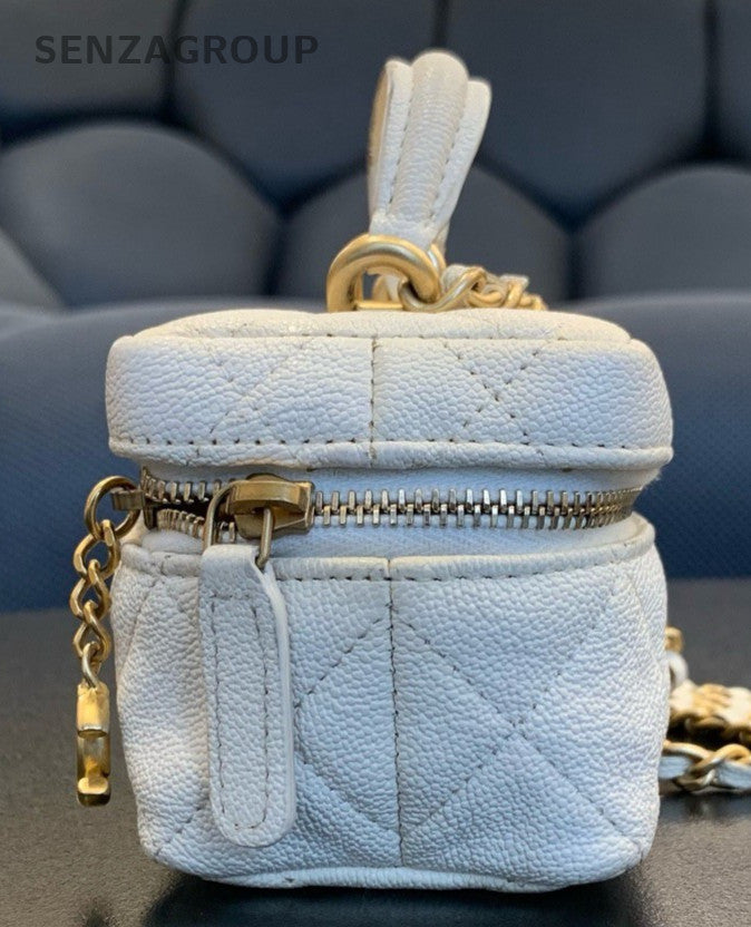 Chanel 21S Mini Chain Shoulder Bag Crossbody Diamond White Gold Women Classic