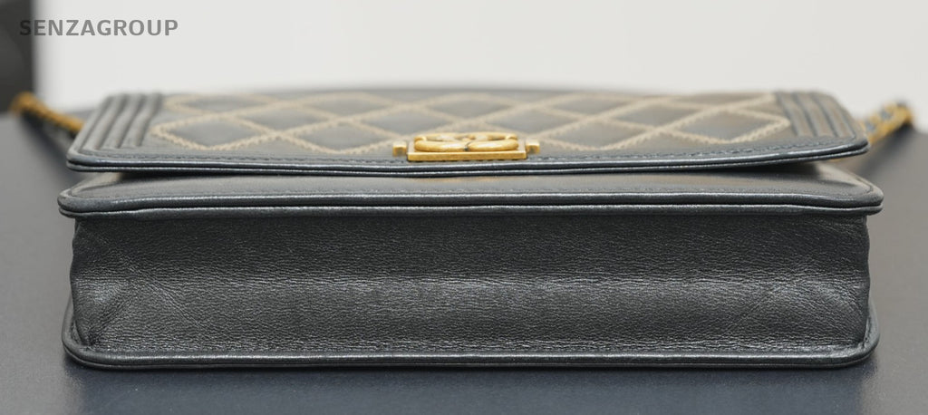 CHANEL Leboy Woc Wing forward line Diamond pattern Shoulder bag Black Gold Women