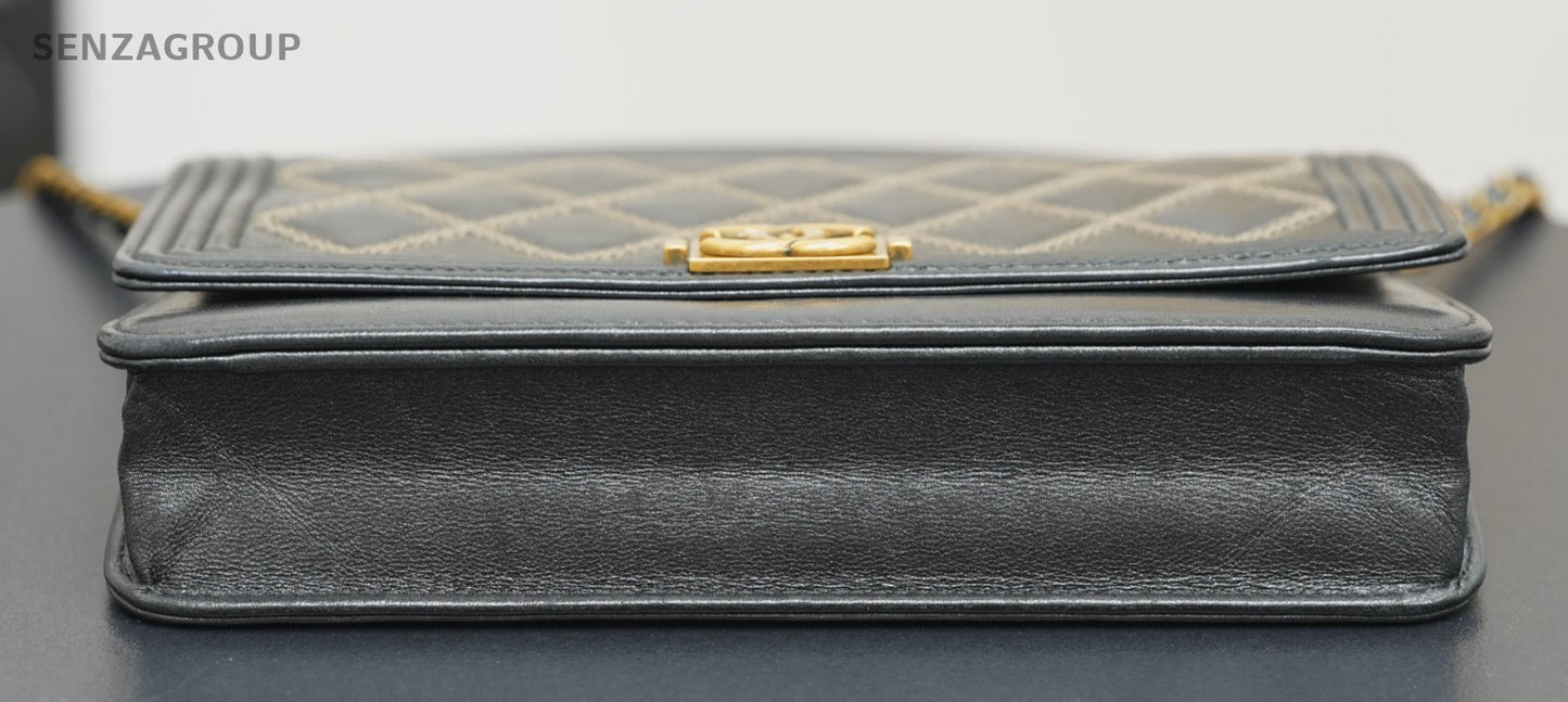 CHANEL Leboy Woc Wing forward line Diamond pattern Shoulder bag Black Gold Women
