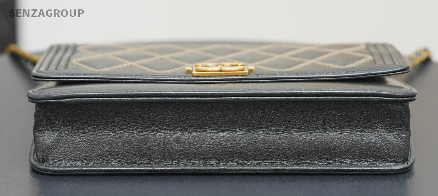 CHANEL Leboy Woc Wing forward line Diamond pattern Shoulder bag Black Gold Women