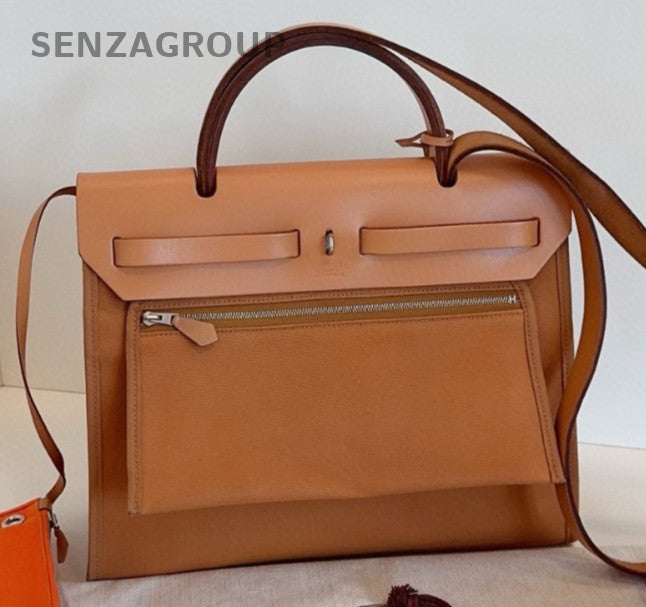 Hermes Herbag31 Top Handle Bag Crossbody Brown Orange Silver Women Classic