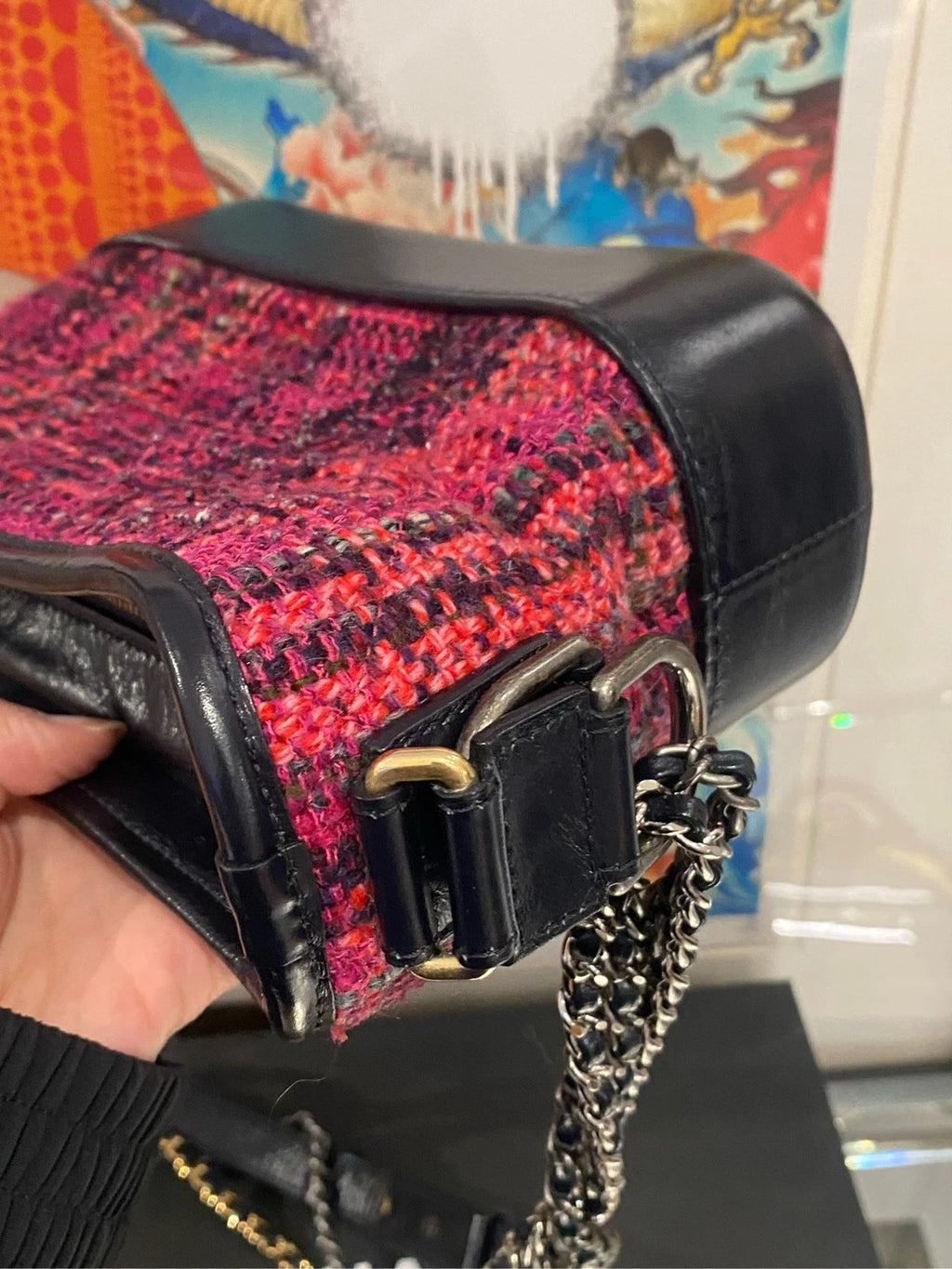 CHANEL Limited Tweed Woven Small Shoulder Bag Black Pink Women