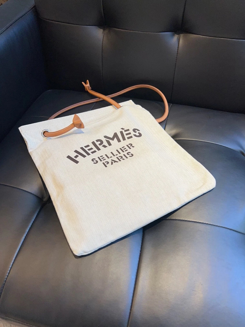 Hermes Aline Canvas Shoulder Bag White Brown Women Fashion