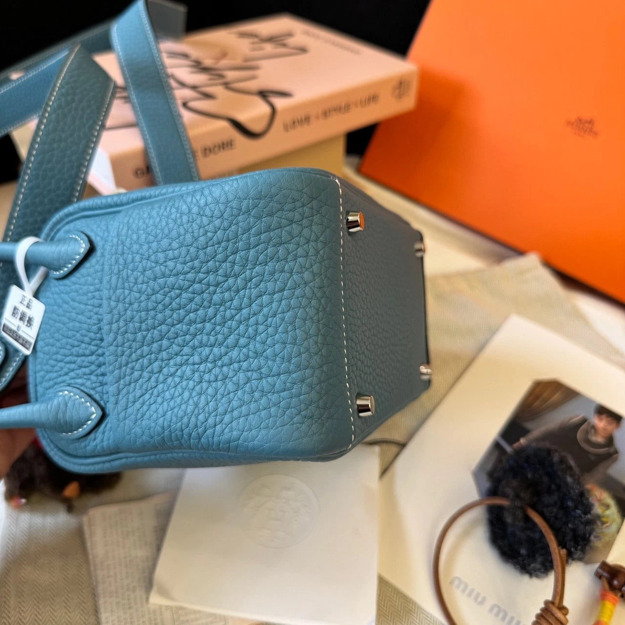 Hermes Mini Lindy Denim Blue Silver Crossbody Bag For Women