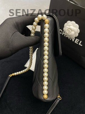 Chanel Black Quilted Pearl Chain Shoulder Crossbody Bag - Women's Fashion
