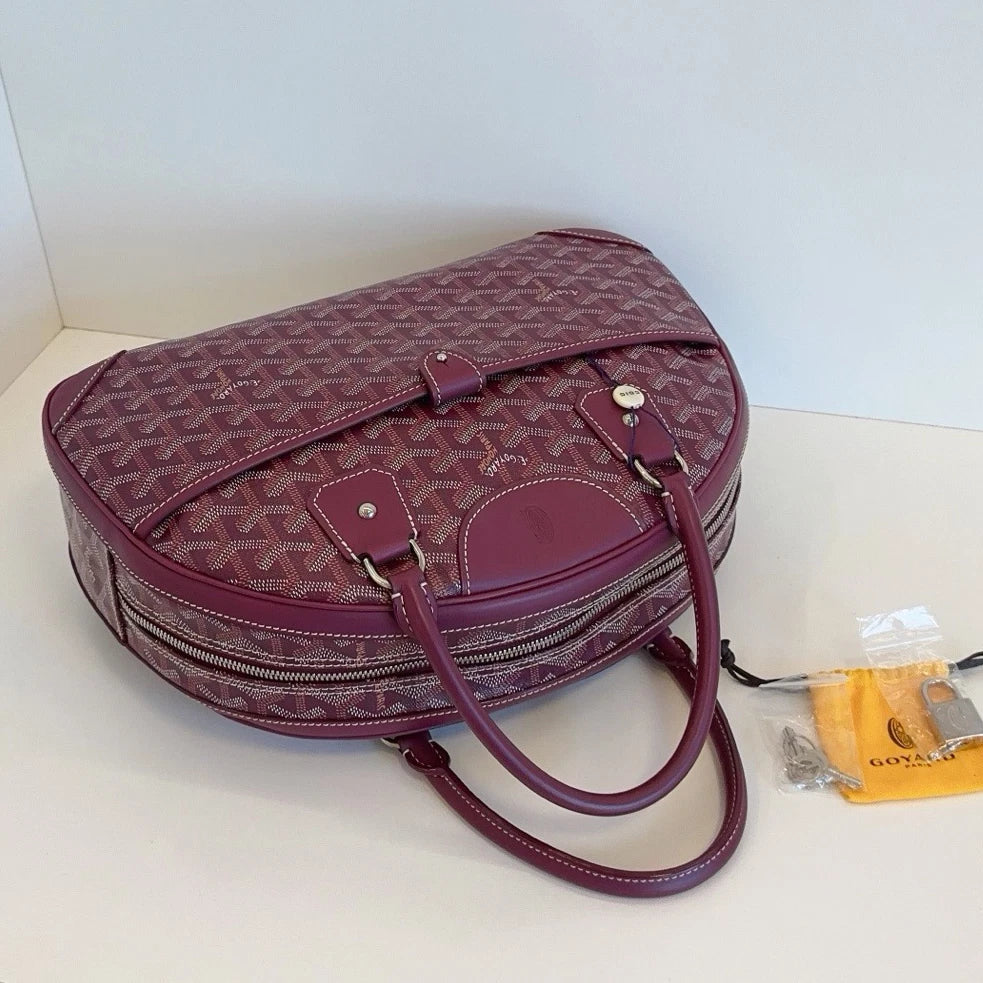Excellent Goyard Bowling Bag Monogram Top Handle Bag Red Silver Hardware Women