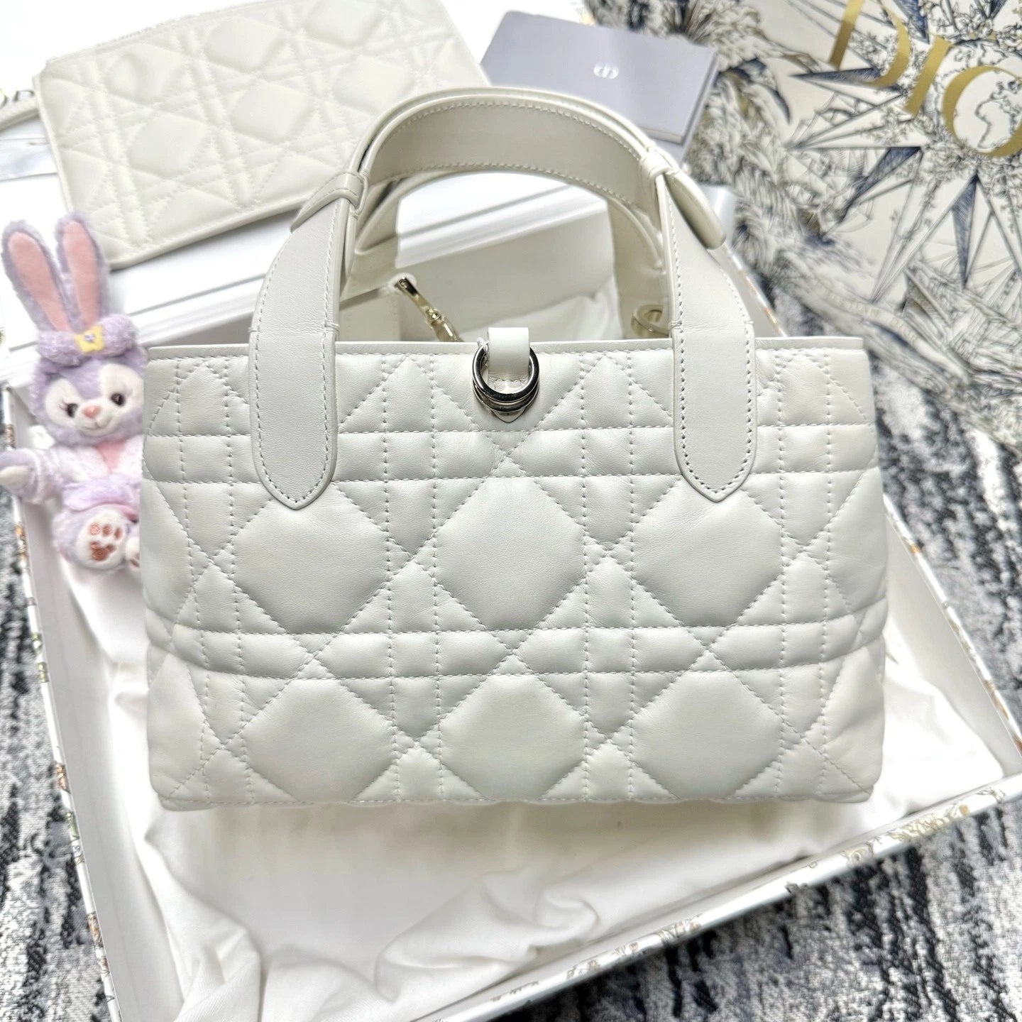 Dior Toujours Small Horizontal White Gold Leather Shoulder Bag For Women