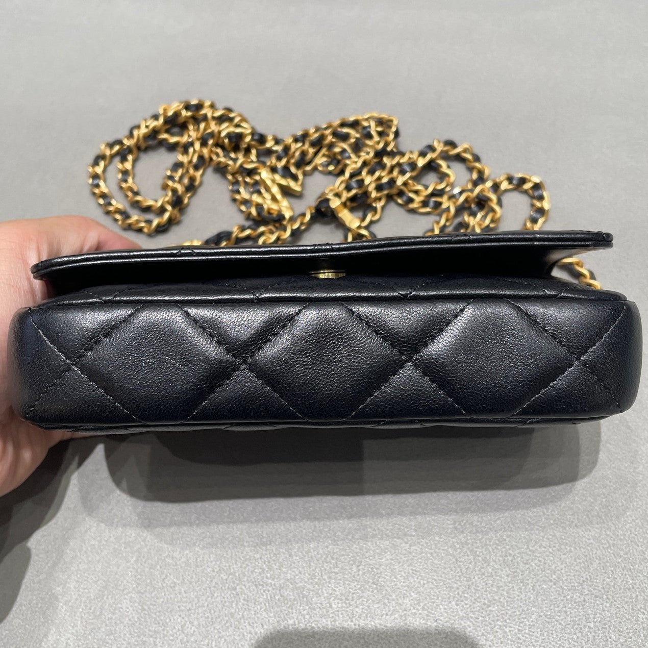 Chanel Quilted Black Gold Double Chain Shoulder Crossbody Bag Classic