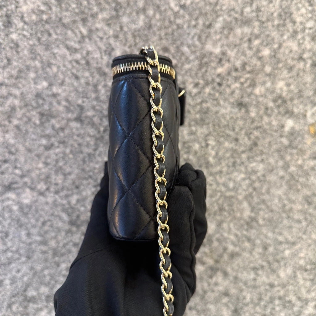 CHANEL Black Gold Lambskin Mini Box Chain Shoulder Crossbody Women
