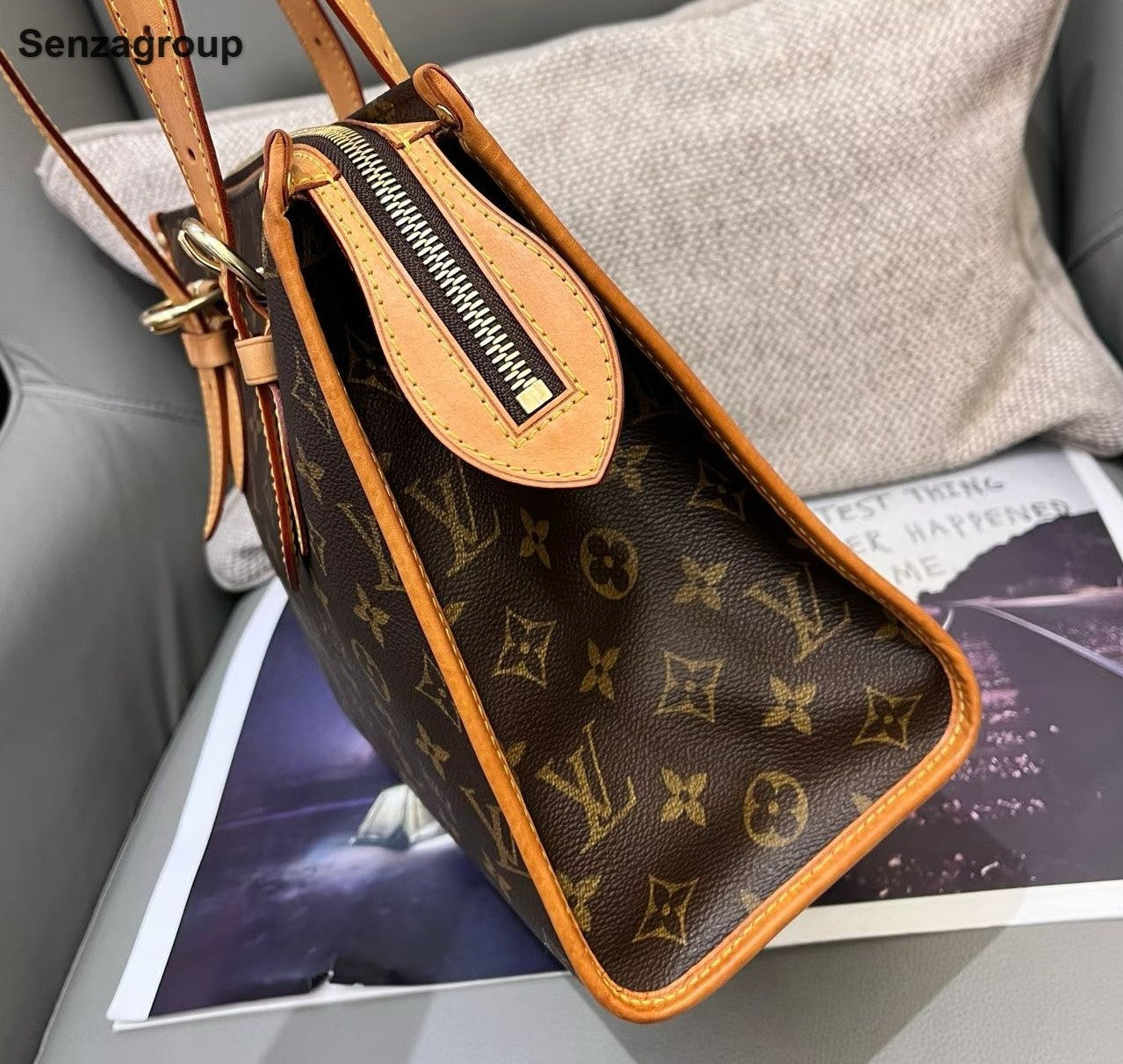 Louis Vuitton Monogram Tote Shoulder Bag Brown Gold Women Classic Vintage