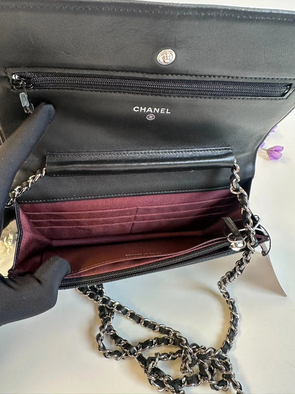 SJ0001 CHANEL Lambskin WOC wallet on chain Silver-Tone Hardware Z