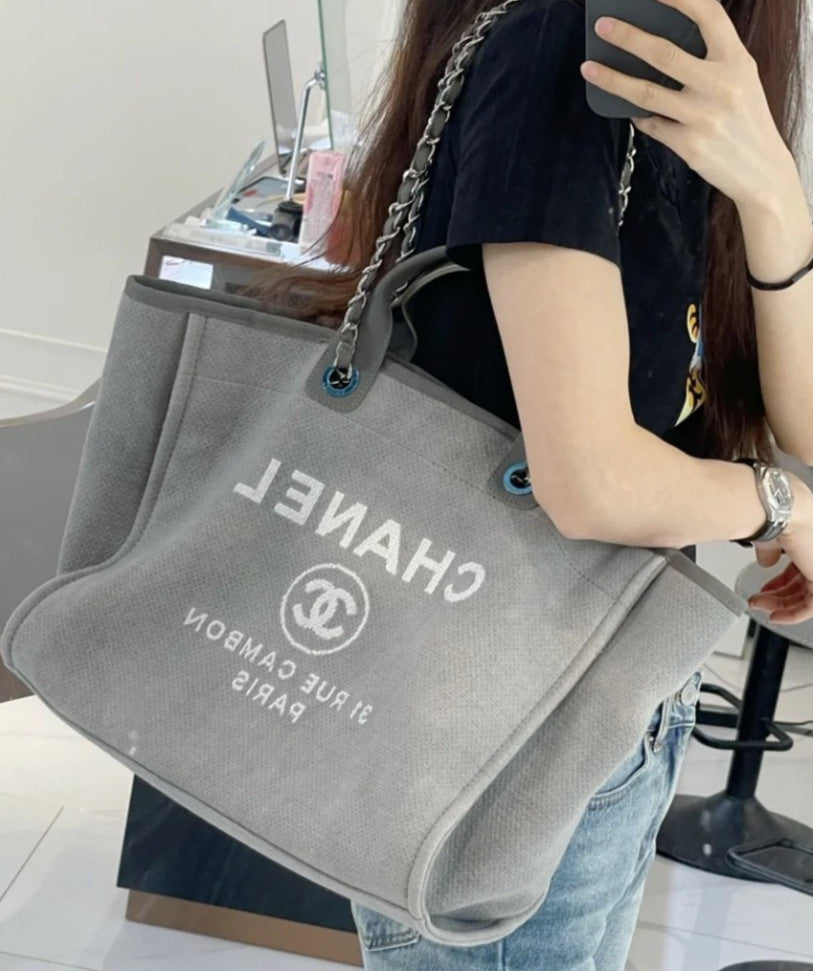 CHANEL Beach Series tote Classic Logo Light gray Shoulder bag Women Summer