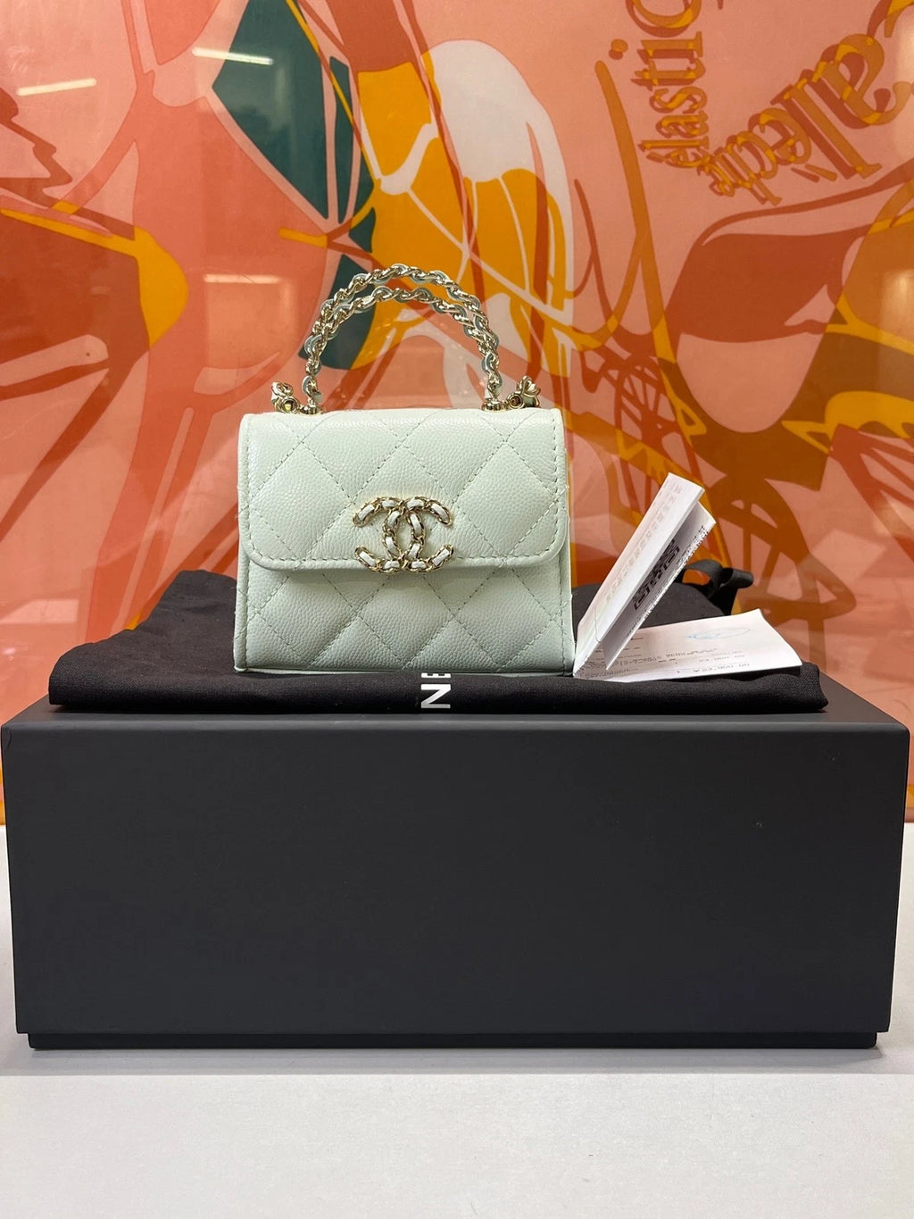 CHANEL Mint Green Calfskin Mini Square Box Bag For Women
