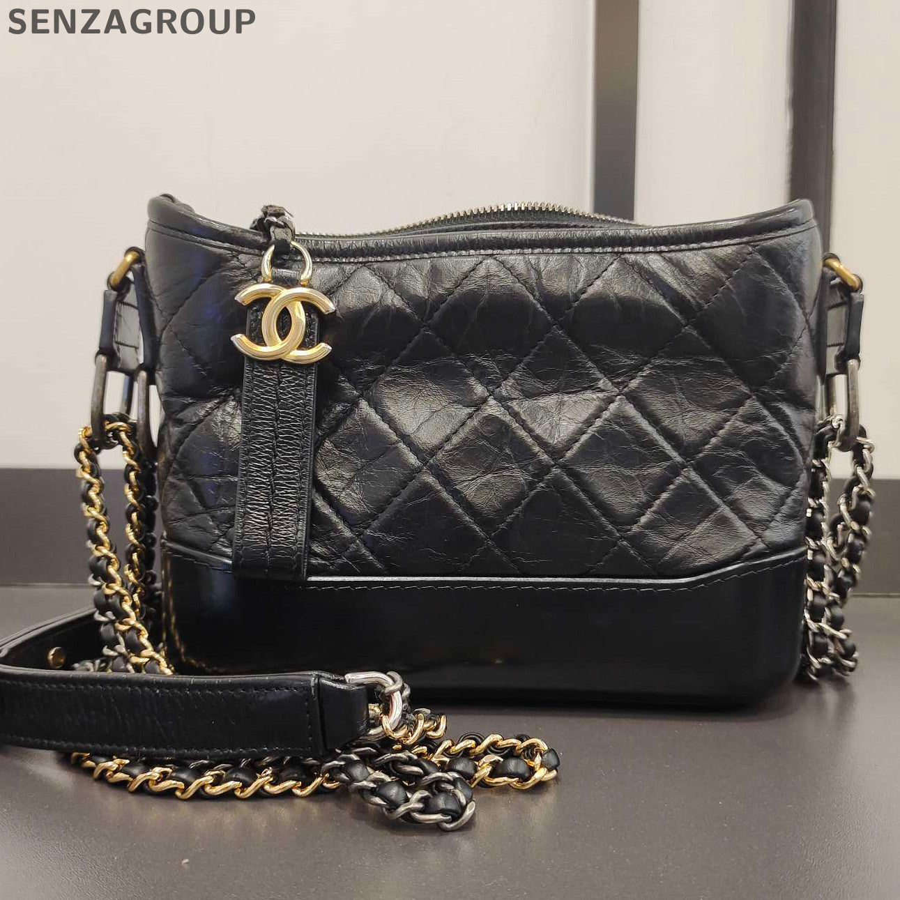 Chanel Black Gold Small Gabrielle Hobo Bag Classic Quilted Chain Strap