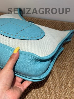 Hermès Evelyne 29 Blue White Canvas Silver Buckle Shoulder Crossbody Bag