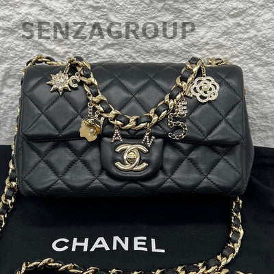 Chanel 21C Mini Classic Flap Black Gold Lambskin Chain Shoulder Bag