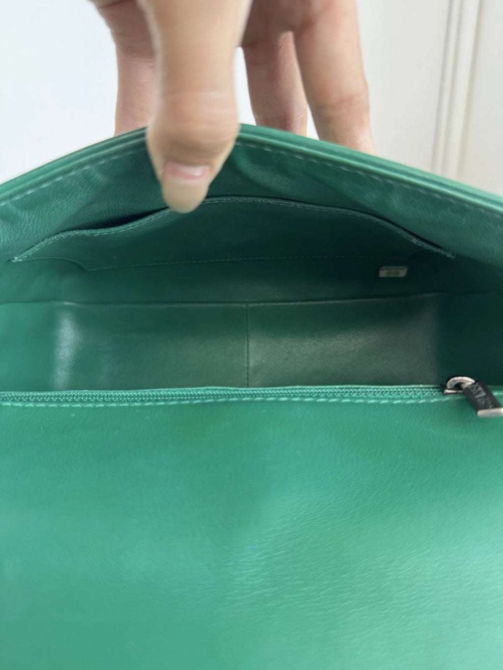 Chanel Classic Flap Calfskin Chain Shoulder Bag Crossbody Green Silver Women