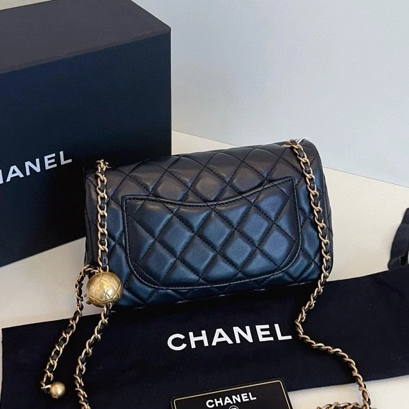 Chanel Classic Flap Mini Chain Shoulder Crossbody Black Gold Women Diamond