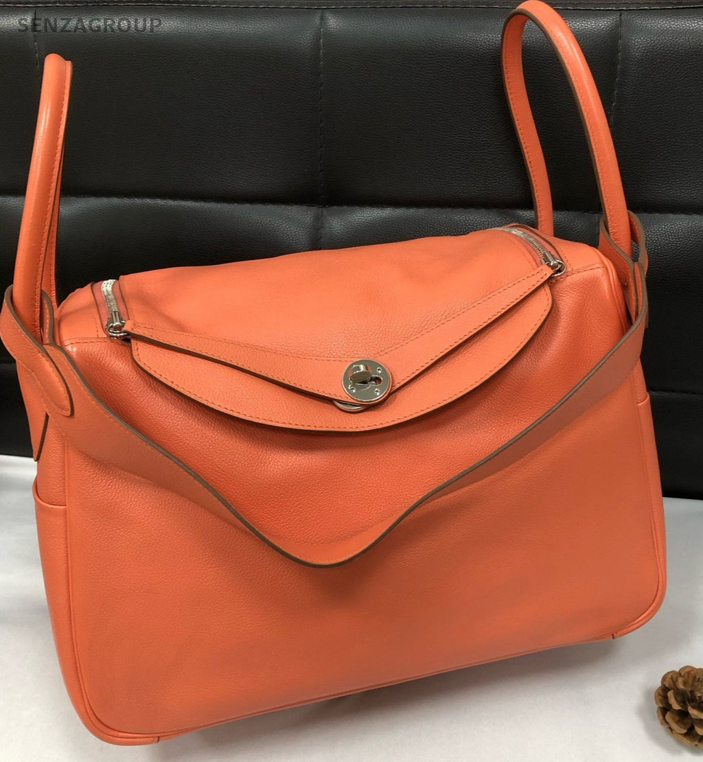 Hermes Lindy34 Top Handle Bag Crossbody Orange Used Women Classic Designer