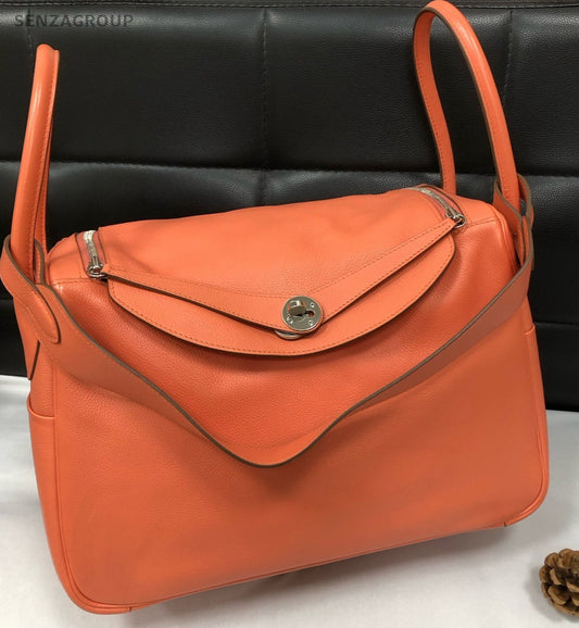 Hermes Lindy34 Top Handle Bag Crossbody Orange Used Women Classic Designer