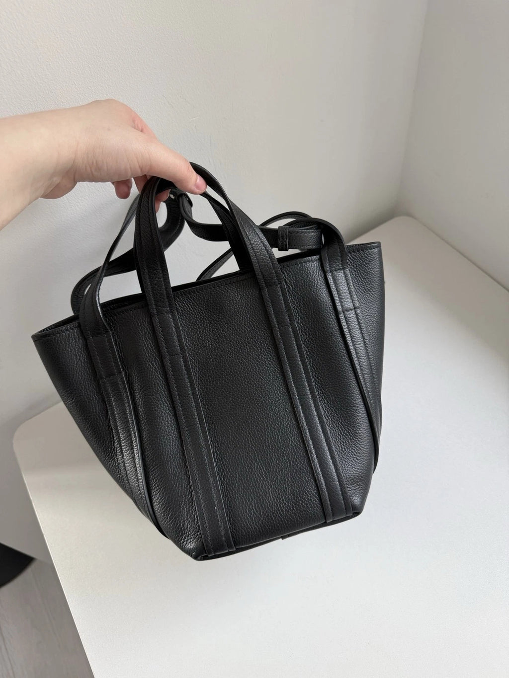 Authentic Balenciaga Bazar Calfskin Black 2Way Handbag Crossbody