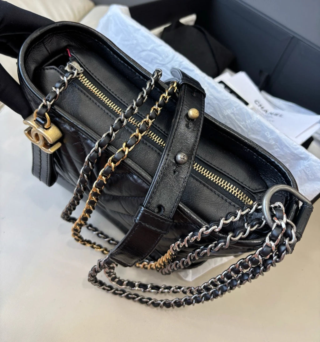 Chanel Gabrielle Chevron PM Shoulder Bag Crossbody Black Women