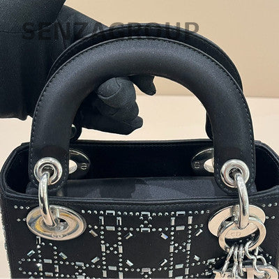 Dior Lady Dior Black Silver Hardware Handbag Classic Women's Fashion