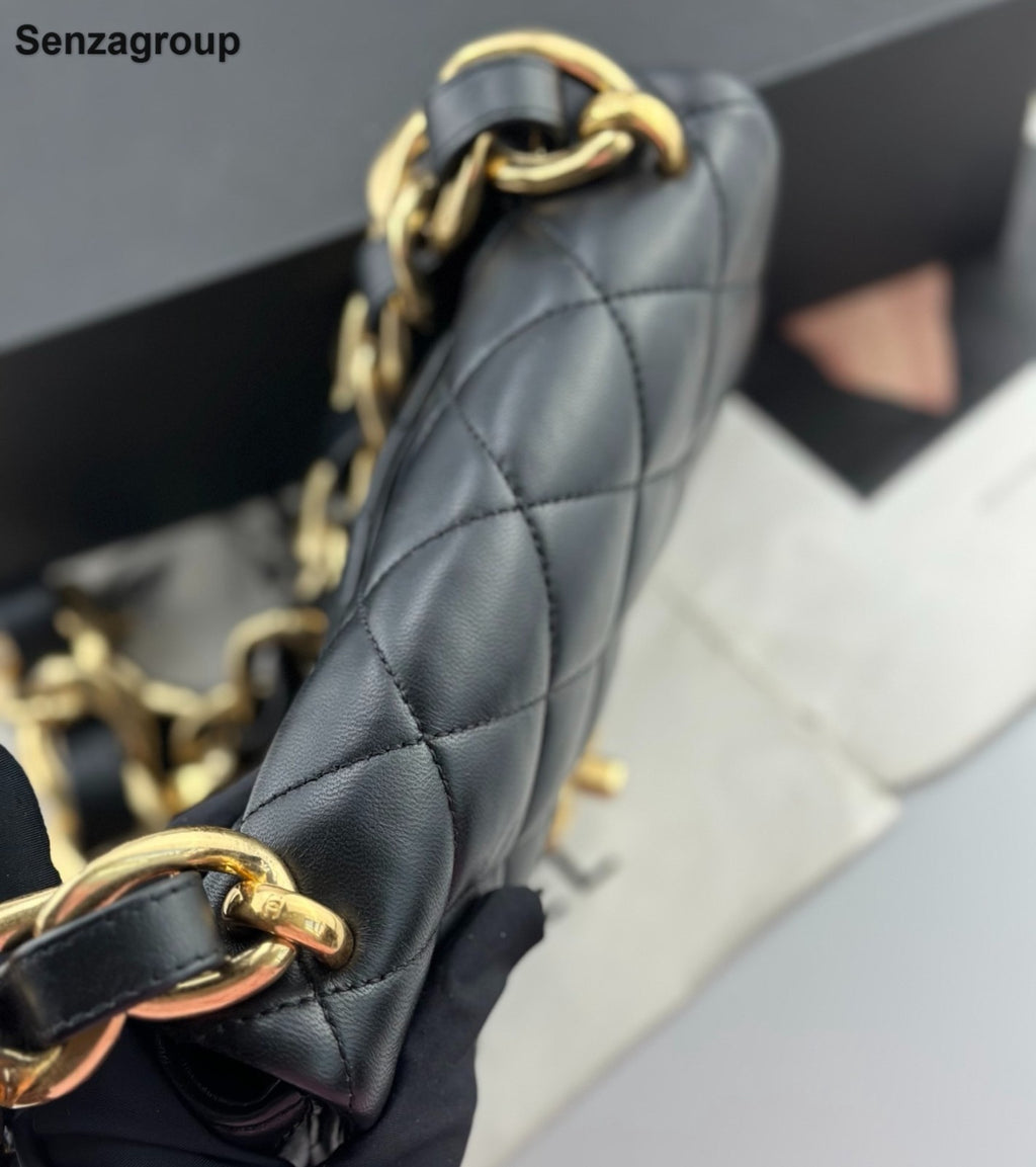 Chanel Classic Flap Chain Shoulder Bag Diamond Black Gold Women Fashion