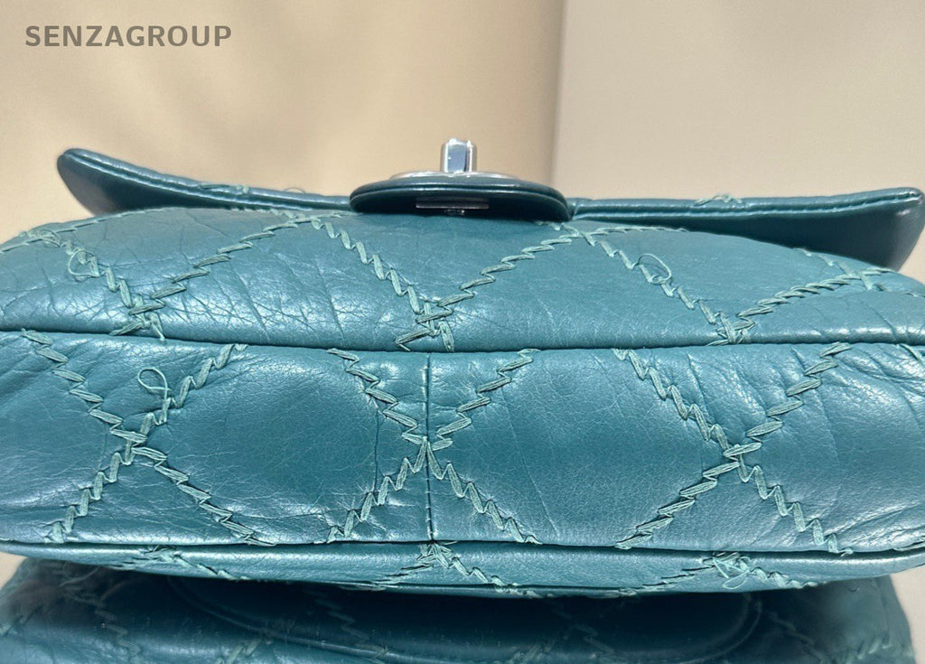 Chanel Classic Flap Chain Shoulder Bag Crossbody Green Silver Women Designer