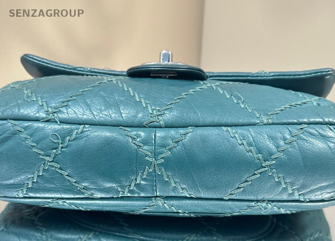 Chanel Classic Flap Chain Shoulder Bag Crossbody Green Silver Women Designer