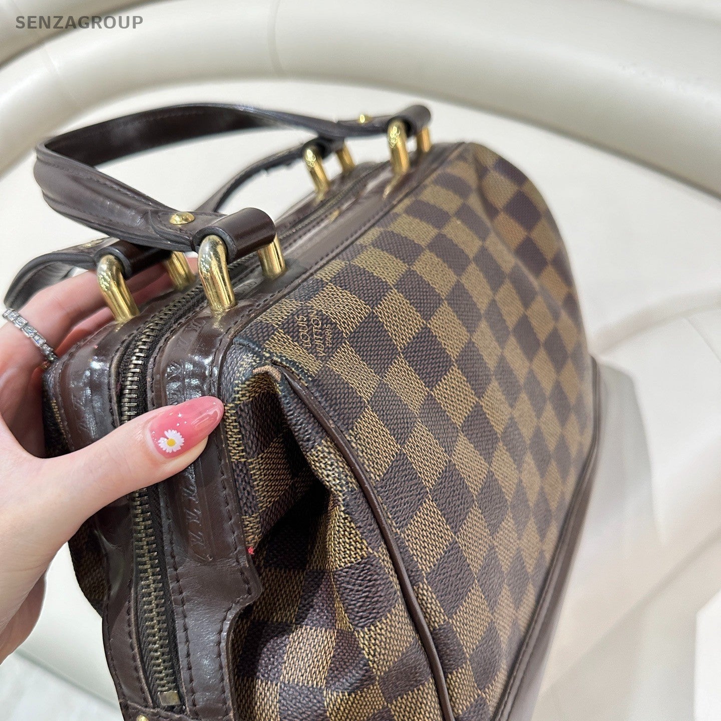 Louis Vuitton Damier Ebene Handbag Top Handle Bag Brown