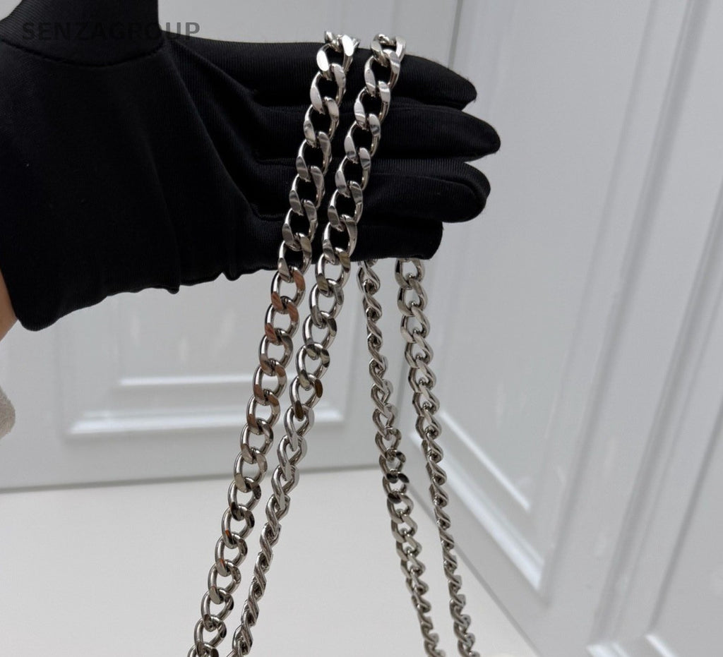 Chanel Chain 2Way Shoulder Bag Crossbody White Silver Used Women Classic