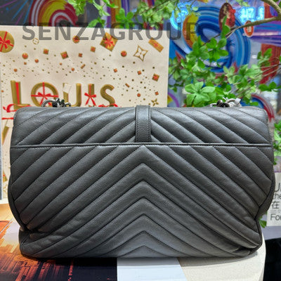 Saint Laurent College Medium Grey Leather Messenger Handbag Classic Women