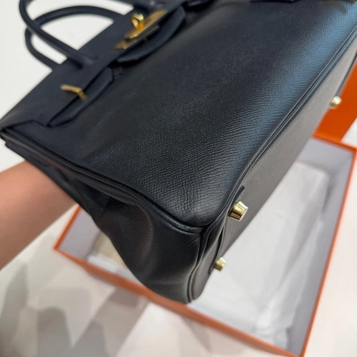 Hermes Birkin 30 Epsom Tote Top Handle Bag Black Gold Women Classic D
