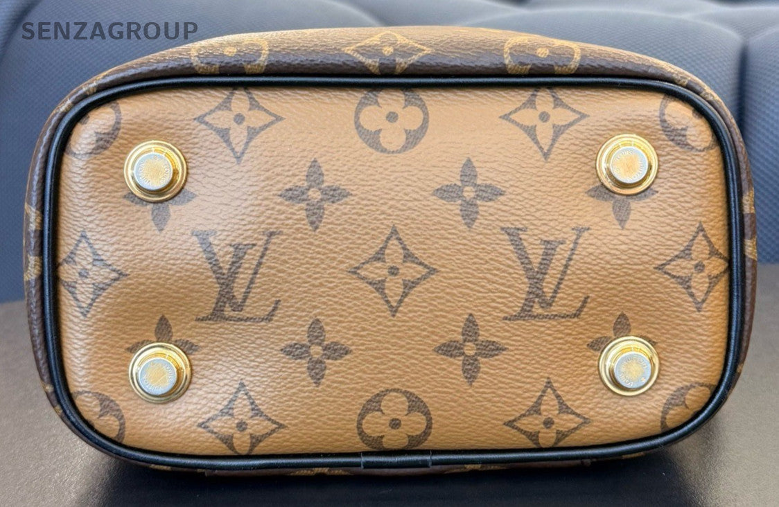 Louis Vuitton Vanity Monogram Top Handle Bag Crossbody Brown Gold Women Classic