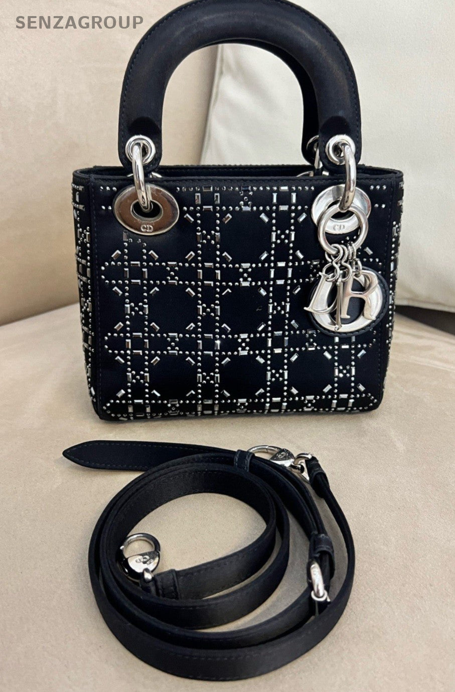 Christian Dior Lady mini Top Handle 2way Shoulder Handbag Satin crystal