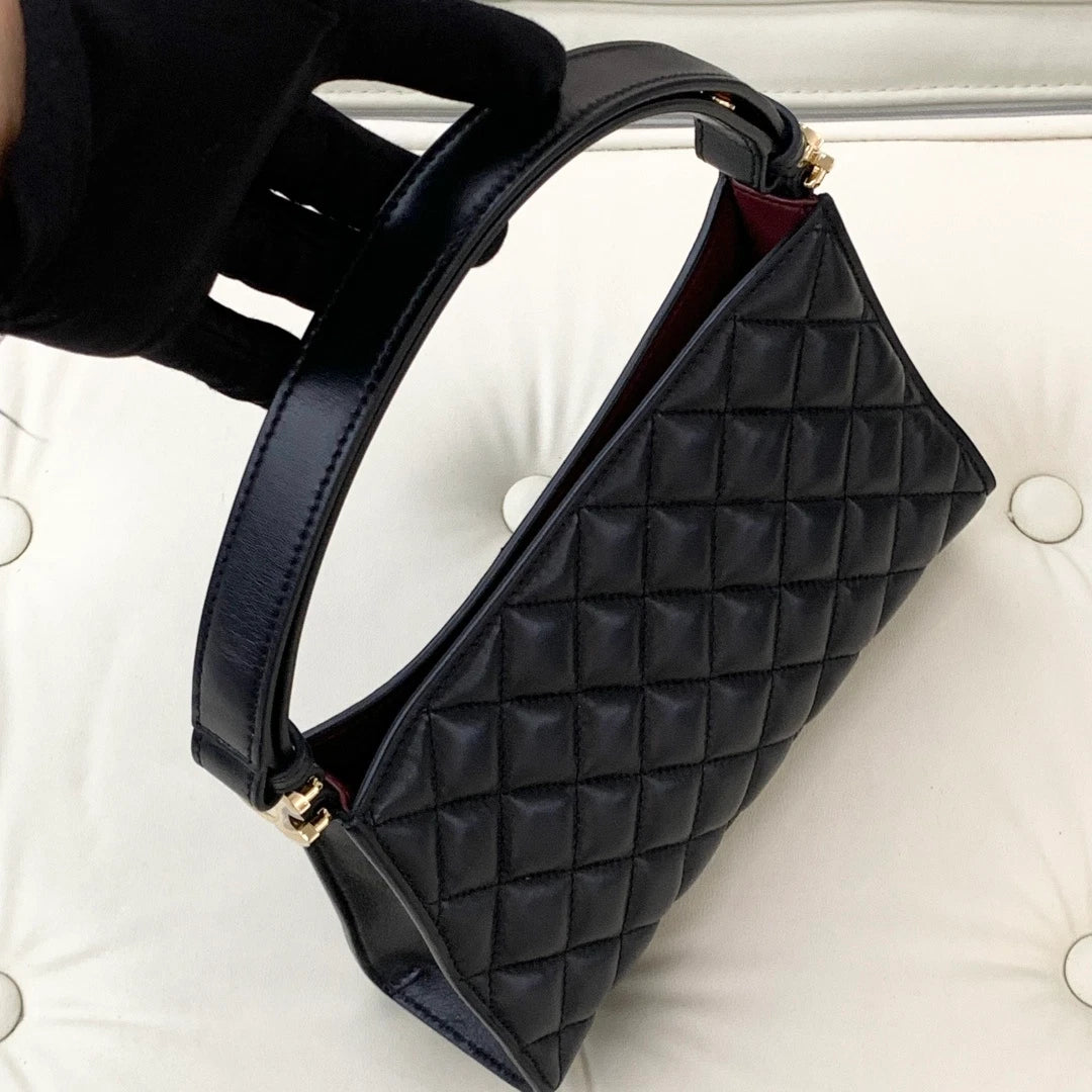 Chanel Hobo Lambskin Top Handle Shoulder Bag Black Gold Hardware Women S