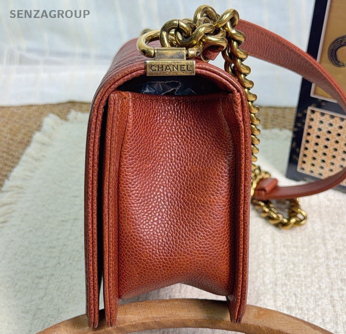 Chanel Leboy MM Chain Shoulder Bag Crossbody Red Gold Women Classic Diamond