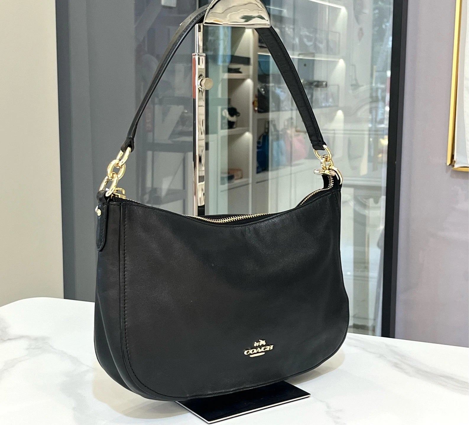 Coach Black Leather Shoulder Crossbody Silver For Women