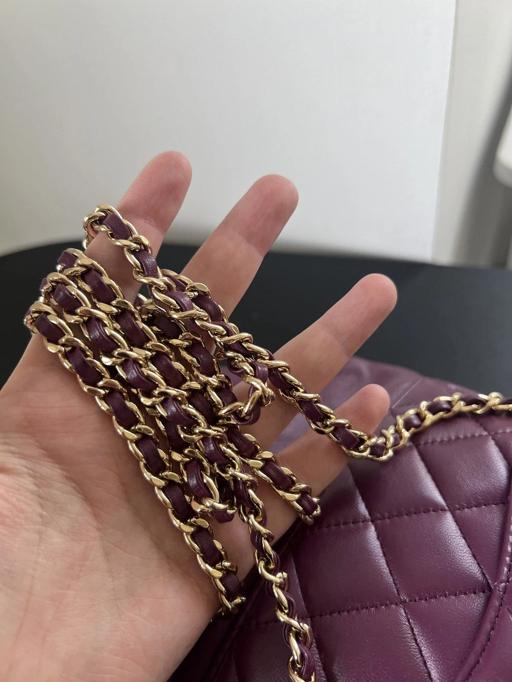 Chanel Diamond Chain Backpack Purple Gold Classic Used Women