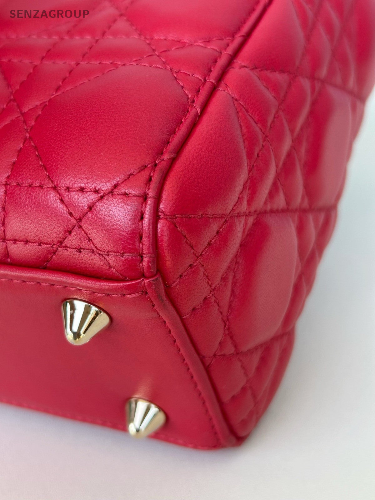 Christian Dior Lady Dior 2Way Top Handle Bag Crossbody Red Gold Women Classic