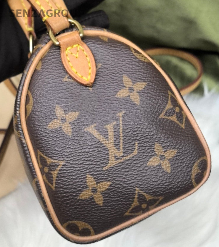 Louis Vuitton Speedy nano Monogram Top Handle Shoulder Crossbody Bag Brown Women