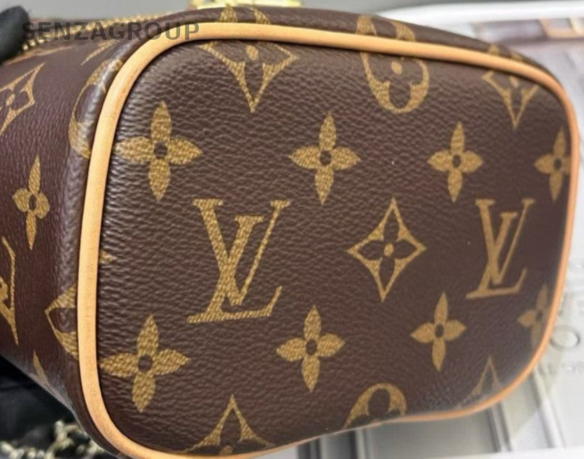 Louis Vuitton Monogram Nano Chain Shoulder Bag Brown Gold Women Classic