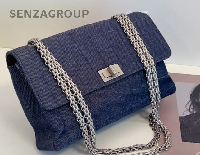 CHANEL 2.55 Denim Chain Shoulder bag Crossbody Women Blue
