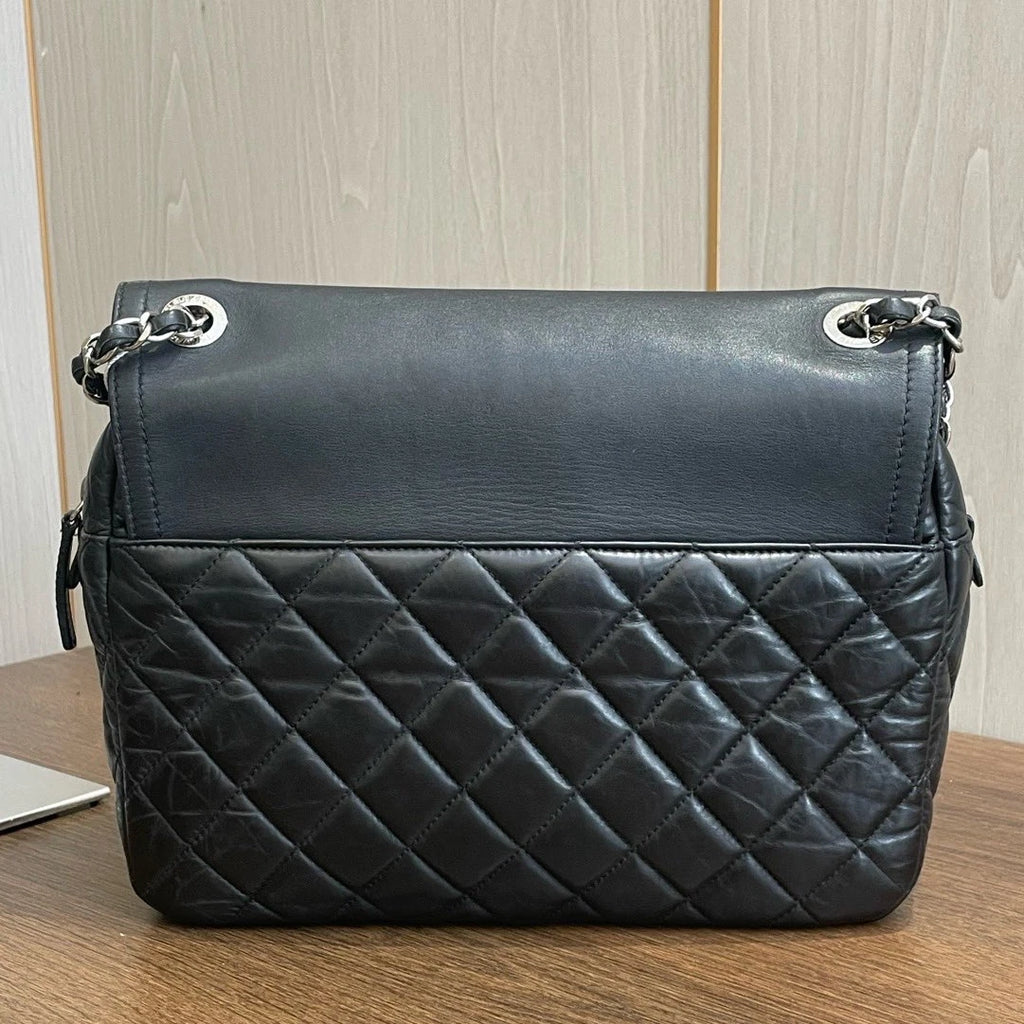 Chanel Classic Flap Silver Chain Black Shoulder Bag Crossbody Diamond Turnlock