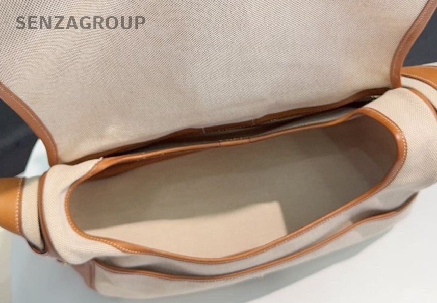 Hermes Bourlingue Canvas Shoulder Bag Crossbody Gold Brown Women Classic