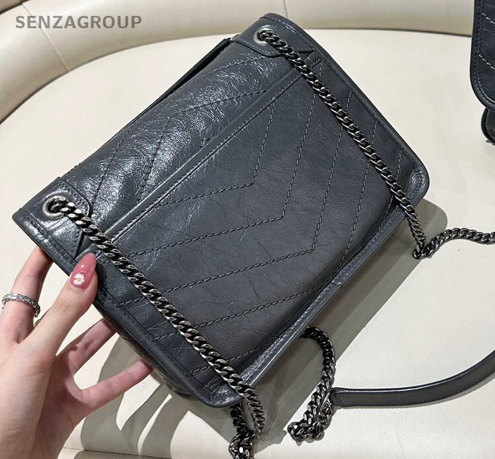 YSL Saint Lauren Baby Niki PM Shoulder Crossbody Bag Gray Almost Brand Ne