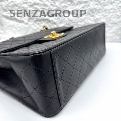 Chanel Vintage Black Gold Chain Shoulder Bag Quilted Pattern Women