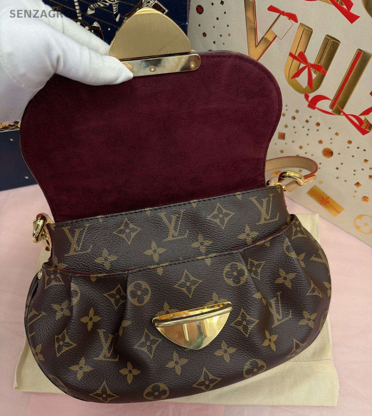 Louis Vuitton Sunset Monogram Shoulder Bag Brown Gold Women Classic