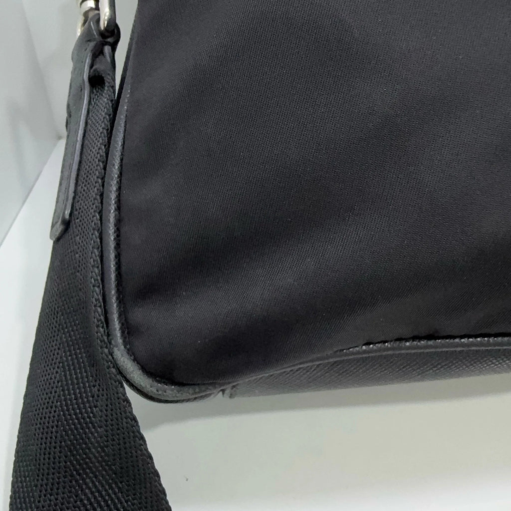 PRADA Black Nylon Leather Briefcase Handbag Crossbody Bag For Women